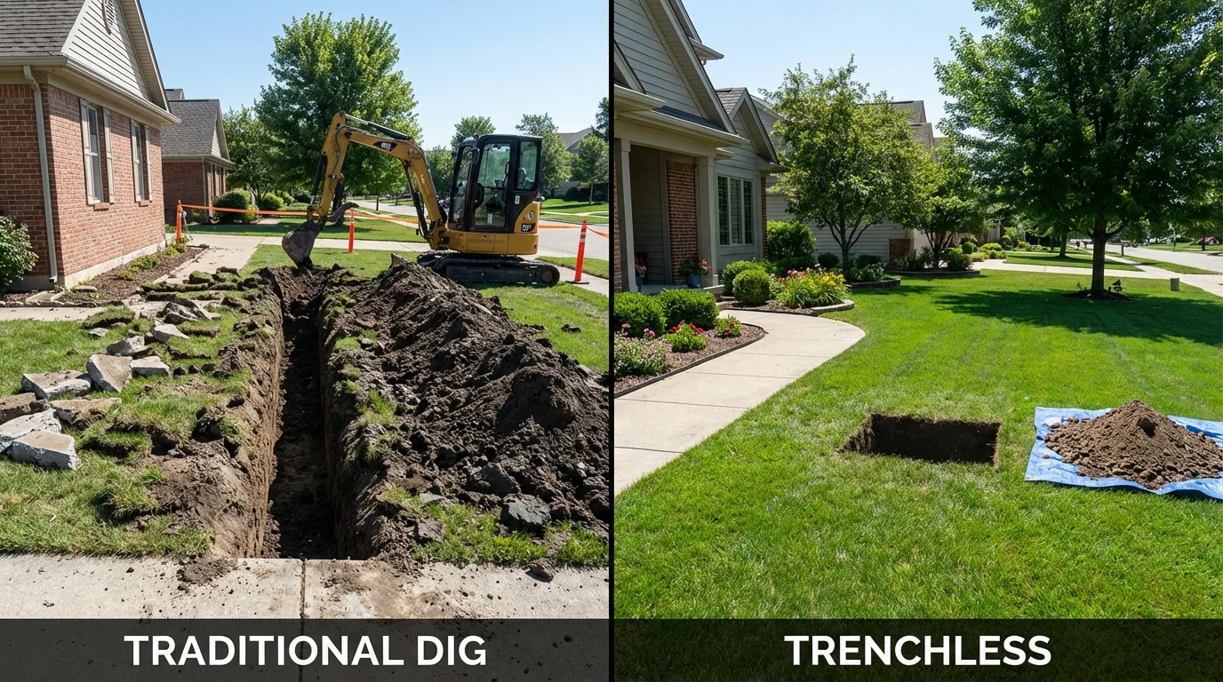 Trenchless sewer repair with minimal yard damage versus traditional excavation in Guayanilla, PR